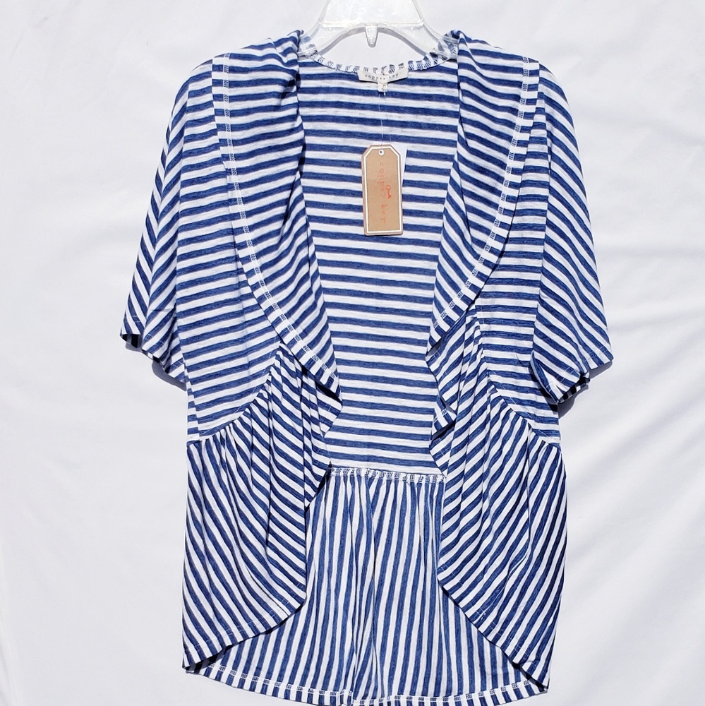 🇺🇸Copper Key White Blue Stripe open Cardigan